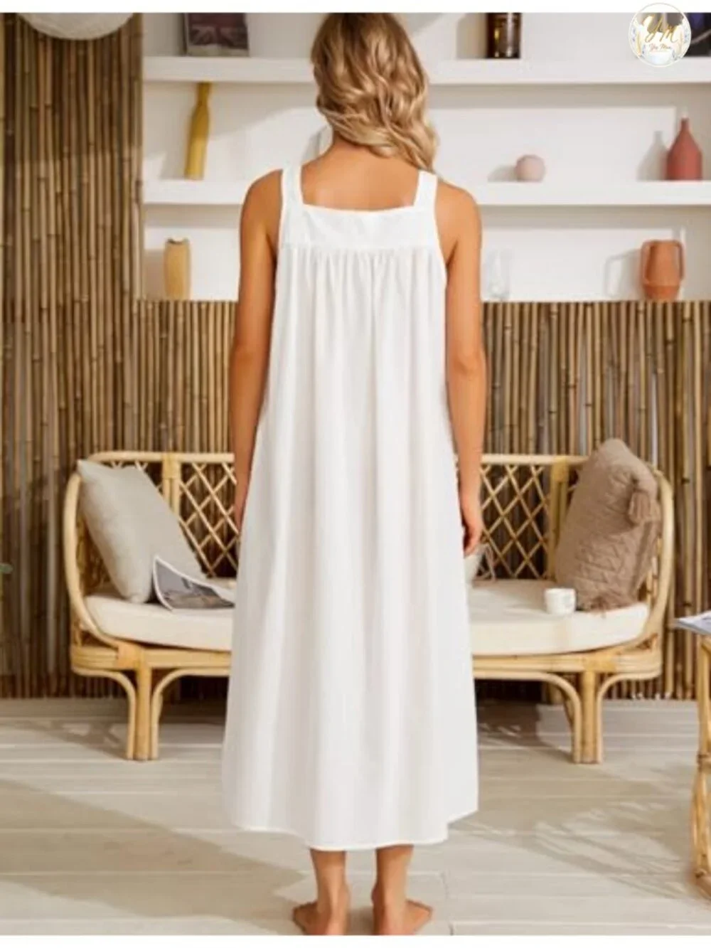 100% Cotton Sleeveless Nightgown with Pockets Embroidery